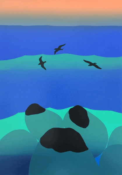 3 Dark Gulls, 3 Dark Rocks
